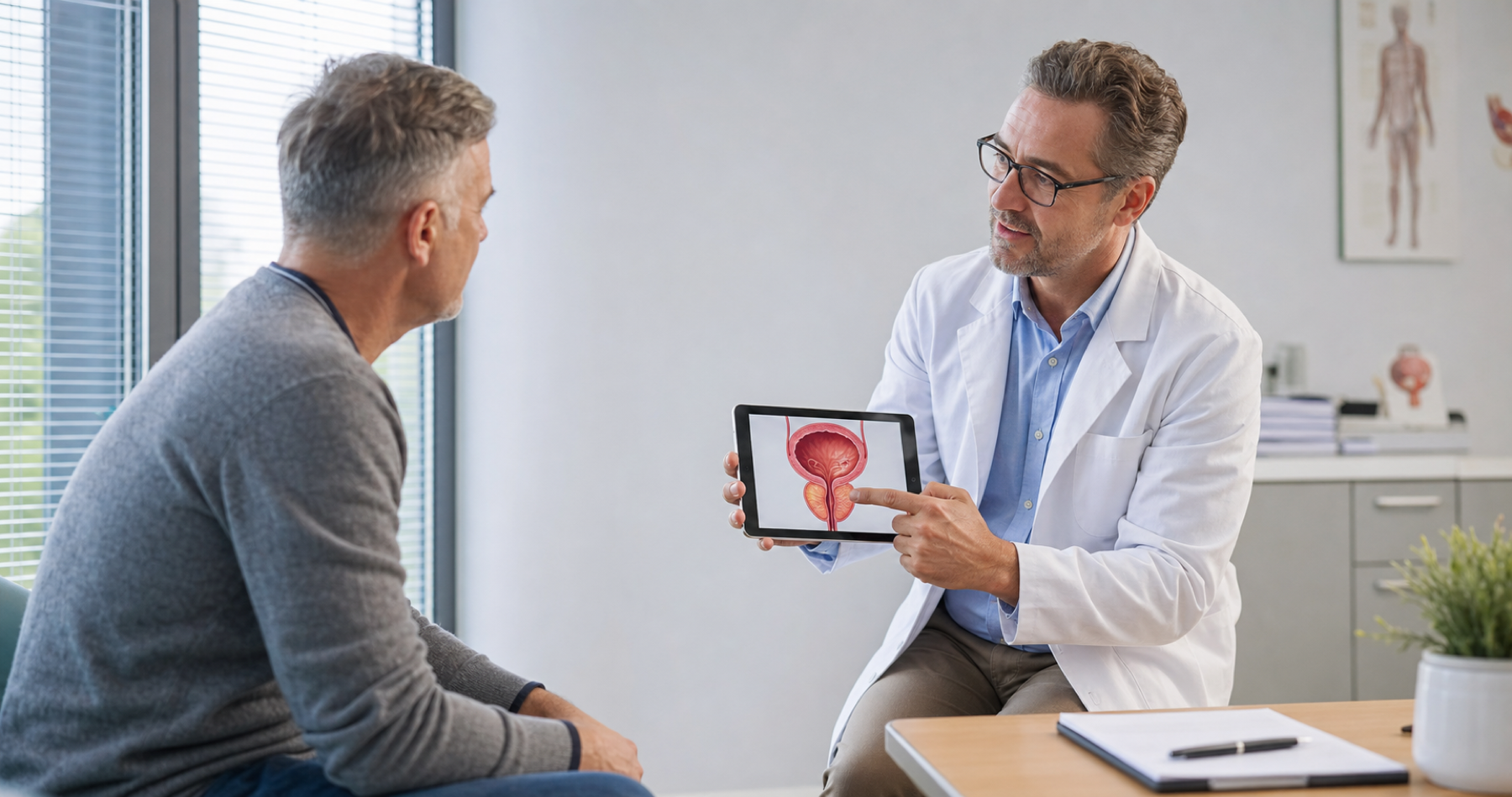 Doctor explaining prostate cancer detection and treatment options